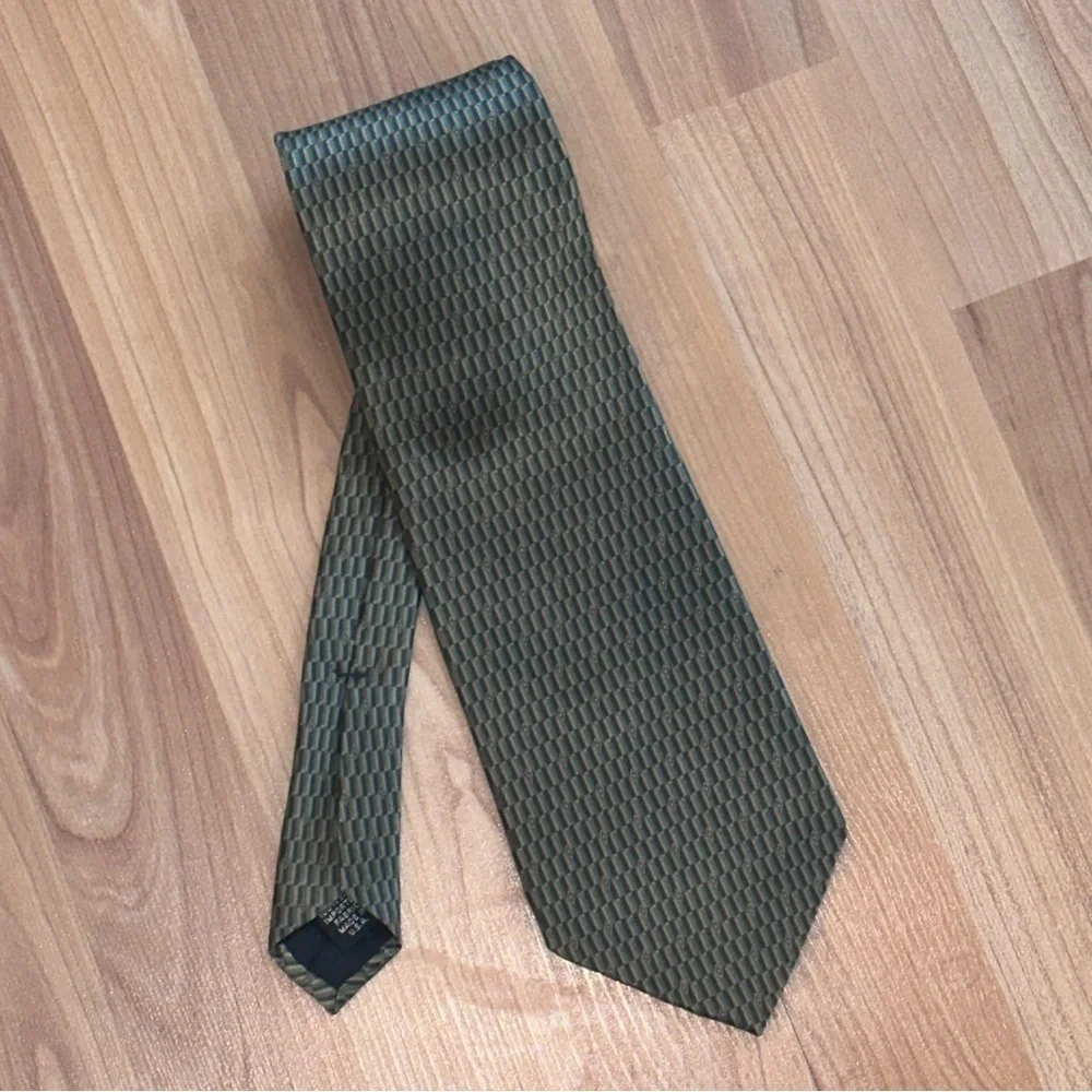 MURANO 100% Silk Tie Brown Tan Beige Small Rectangle Diamond Print